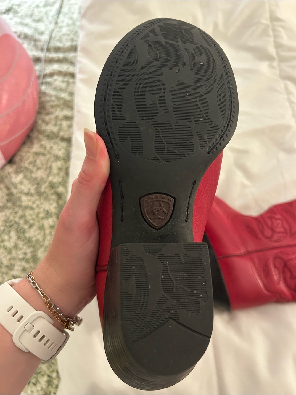 Red Ariat Women’s Cowboy Boots - Embroidered Mid-Calf Style - Picture 9 of 11